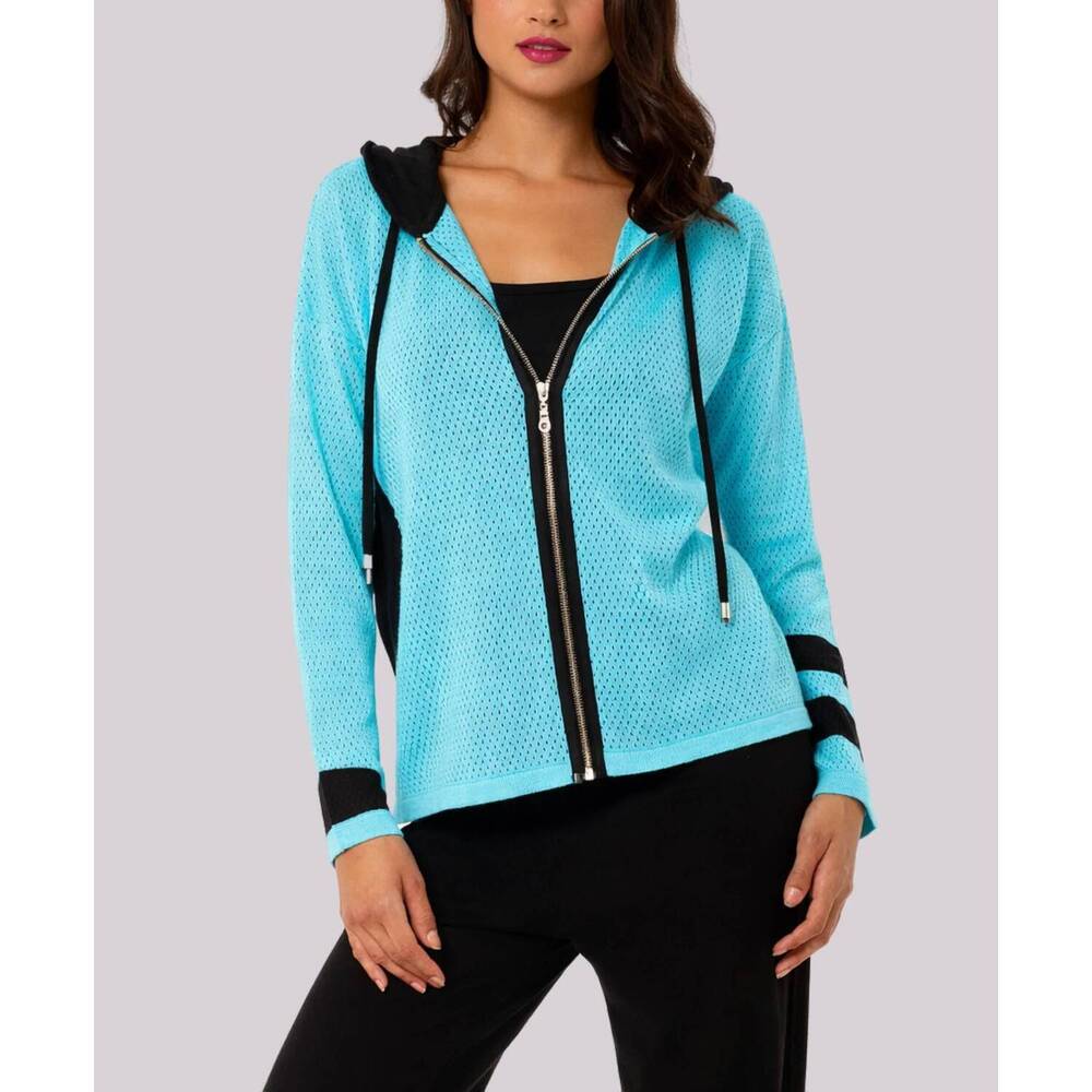 NEW ANGEL APPAREL pointelle knit zip up hoodie in turquoise/black
